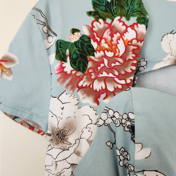 Retro Sheath Dress Pencil Green Floral Nature Bohemian Cottagecore Fairycore L - Picture 4 of 16